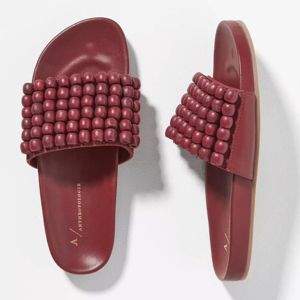 NWT Anthropologie Berry Beaded Slide Sandals